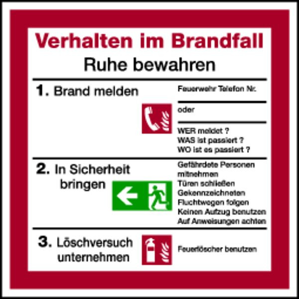 Schilder Klar Verhalten im Brandfall für Rettungspläne, 200x200 mm Folie selbstklebend, 1124/60