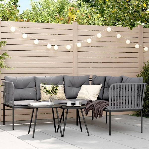 vidaXL Gartensofa in L-Form mit Kissen Schwarz Stahl und Textilene, 4008111