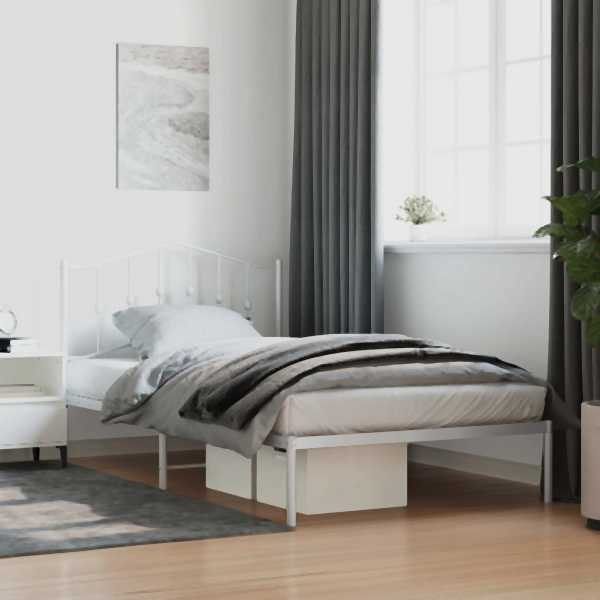 vidaXL Bettgestell mit Kopfteil Metall Weiß 107x203 cm, 373834