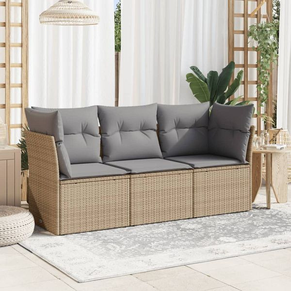 vidaXL 3-teilig Garten-Sofagarnitur mit Kissen Beige Poly Rattan, 3249048