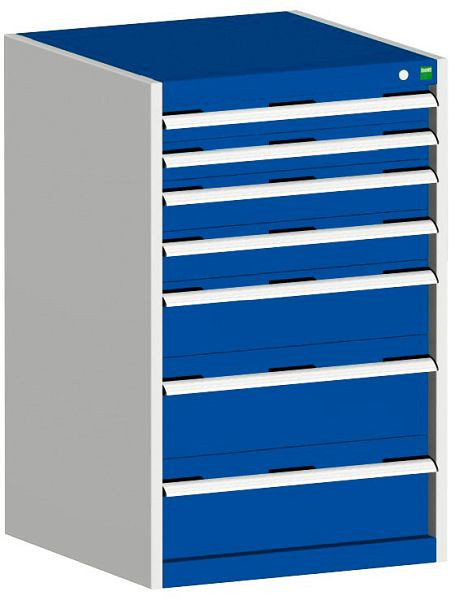 bott cubio Schubladenschrank bestückt mit 7 Schubladen BxTxH: 650 x 525 x 1000 mm, RAL 7035/5010, 40011055.11V