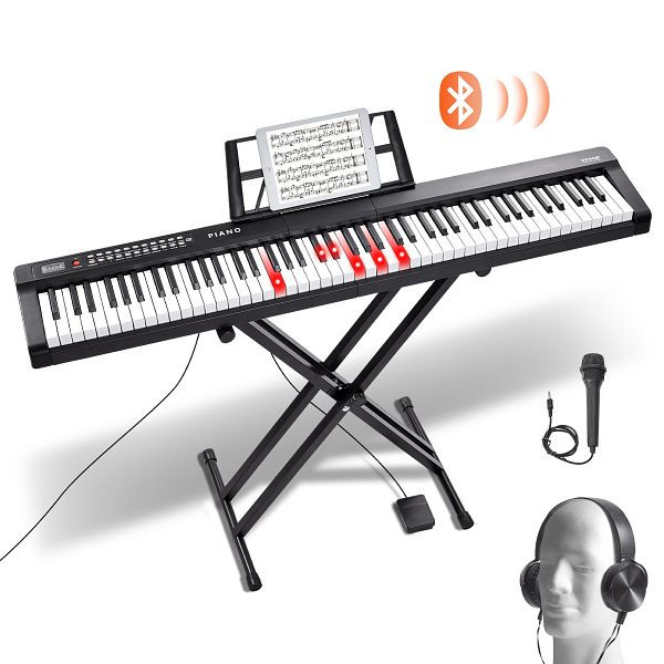 VEVOR Digital 88 Tasten Keyboard 1000 Rhythmen E-Piano Klavier mit Ständer, 88JBPZSMGQ88N6BDSV2