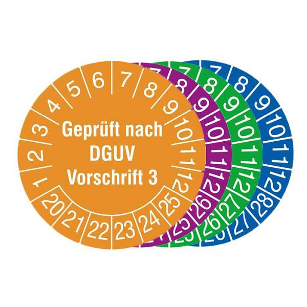 Stein HGS Prüfplaketten mit Jahresfarbe (6 Jahre), 30 mm, 2022-2027 / grün, Modell: Geprüft nach DGUV Vorschrift 3, 31.c2105-22