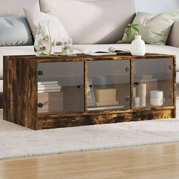 vidaXL Couchtisch mit Glastüren Räuchereiche 102x50x42 cm, 836417
