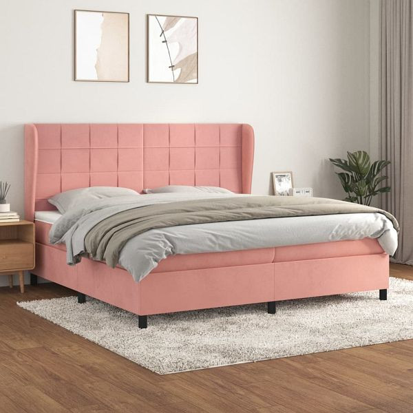 vidaXL Boxspringbett mit Matratze Rosa 200x200 cm Samt, 3129236