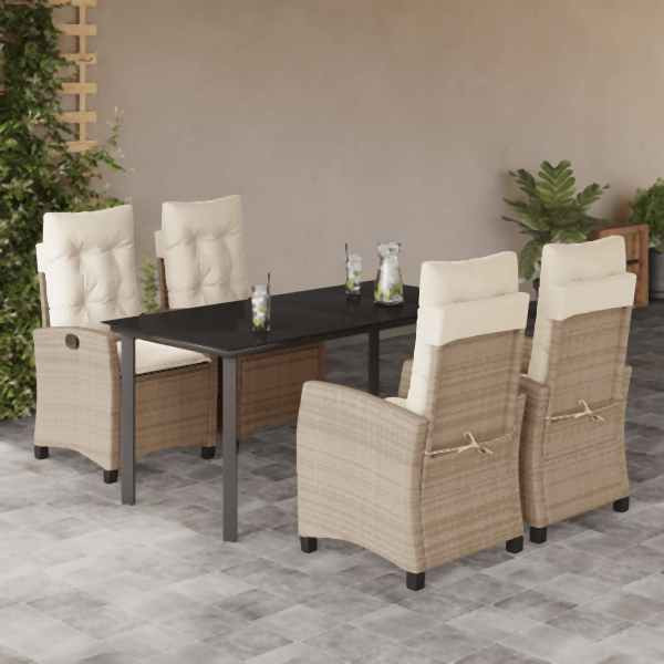vidaXL 5-tlg. Garten-Essgruppe mit Kissen Beige Poly Rattan, UV-beständig, 3212816