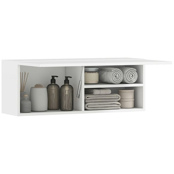 HOMCOM Badezimmerschrank Hängeschrank Wandschrank mit nach oben klappbarer Tür, Gasdruckfeder Einlegeboden 80 x 25 x 30 cm Weiß, 837-540V90WT