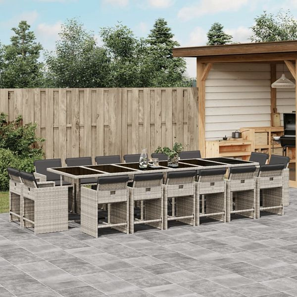 vidaXL 17-teilig Garten-Essgruppe mit Kissen Hellgrau Poly Rattan, 3278014