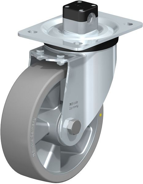 Blickle L-ALTH 160K-CS11-AS Stahlblech-Lenkrolle, mittelschwere Ausführung, mit Anschraubplatte & Zentralfeststeller, Blickle Extrathane®, Grau, 852478