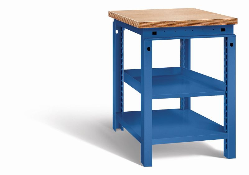 Otto Kind Werkbank Serie function Typ 102, Multiplexplatte 40 mm, bündig, 1 Ablageboden, komplett RAL 5010, 072319113