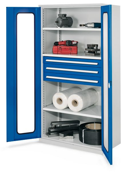 Kappes Schwerlastschrank ohne Mitteltrennwand, 1950 x 1000 x 600 mm, Mod 43, RAL 7035/5010, Sichtfenstertür, 1462.06.5016