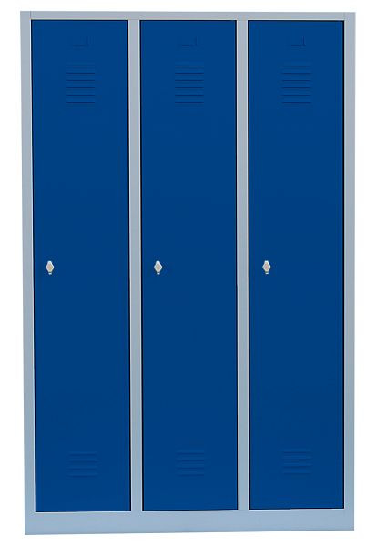 Lüllmann Stahl-Kleiderschrank / Garderobenschrank, 1800 x 1185 x 500 mm, Lichtgrau/Enzianblau, 515131