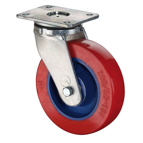 BS Rollen Schwerlastrolle, Rad-Breite 50 mm, Rad-Ø 150 mm, Tragfähigkeit 500 kg, Guss-Polyurethan 78 Shore A, Radkörper Guss, Kugellager, RR100.C11.150