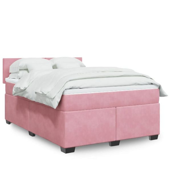 vidaXL Boxspringbett mit Matratze Rosa 160x200 cm Samt, 3288653
