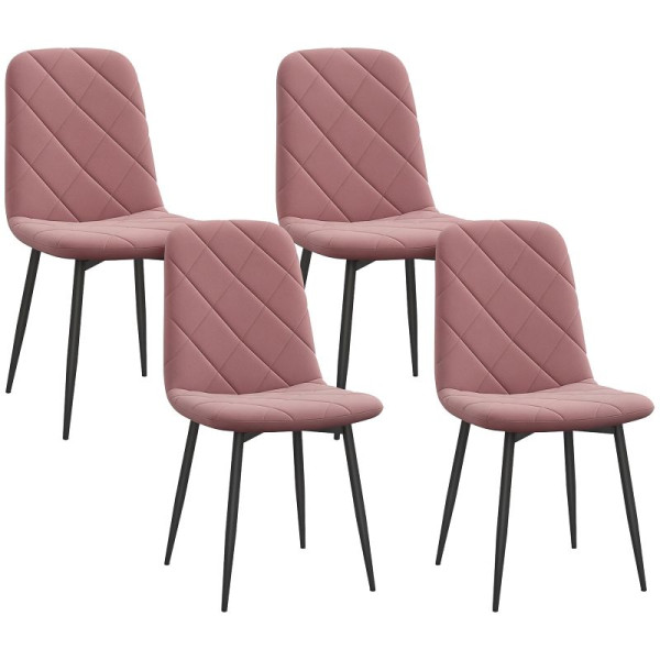 HOMCOM Esszimmerstühle 4er Set Küchenstuhl mit Rückenlehne, Samtoptik, Sessel 45 x 54 x 87 cm Rosa, 83A-136V00PK