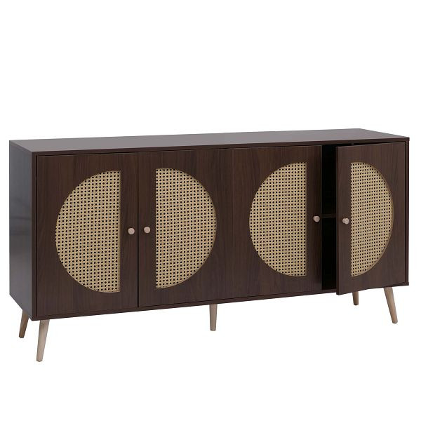 Mendler Sideboard HWC-P49, Schrank Kommode mit Türen Anrichte Staufächer, Poly-Rattan MDF Melamin 80x160x40cm, Walnuss-Optik, 139895+139896