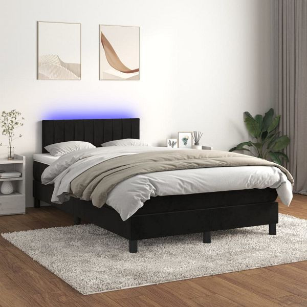 vidaXL Boxspringbett mit Matratze & LED Schwarz 120x200 cm Samt, 3134515
