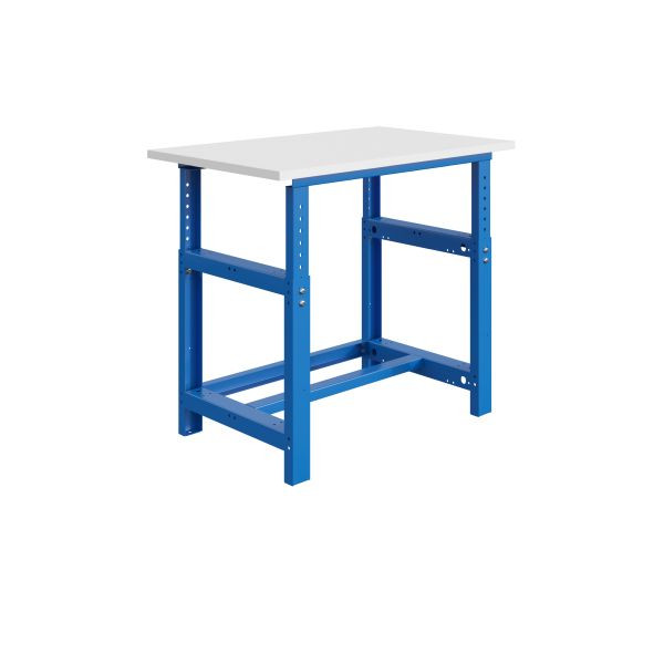 SOFAME SI Werkbank, mechanisch höhenverstellbar, B 1800 x T 750 x H 780 bis 1060 mm, RESITOP Laminat-Arbeitsplatte 40 mm, Himmelblau RAL 5015, W010010187BI