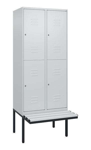 C+P Doppelstöckiger Spind Classic PLUS, 2 Abteile, 2120x800x815mm, 7035/7035, Zylinderschlösser, schwebende Sitzfläche, 0803407-22 S10024