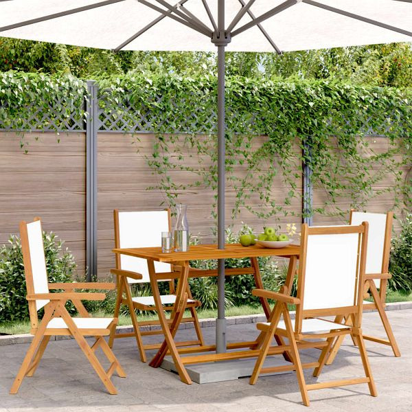 vidaXL Gartenstuhl Verstellbar 4 Stück Cremeweiß Stoff und Massivholz, 3214538