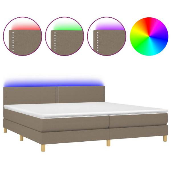 vidaXL Boxspringbett mit Matratze & LED Taupe 200x200 cm Stoff, 3133665