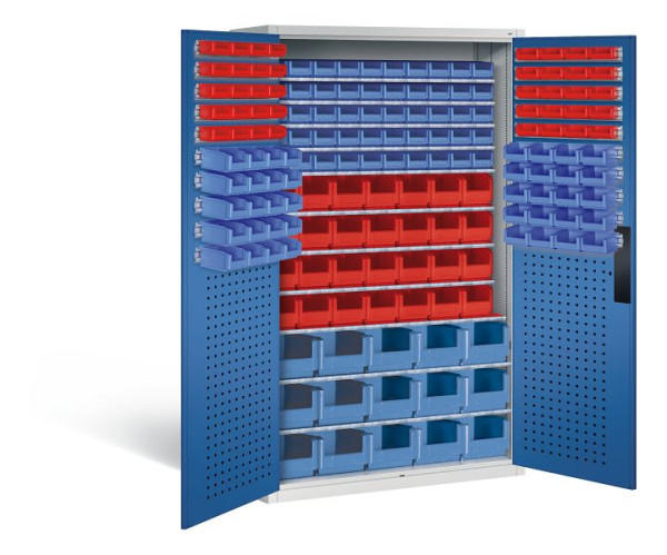 C+P Magazinschrank Serie 13, H1950xB1100xT535mm, Farbe: Lichtgrau / Enzianblau, Muldengriff, 130276-62 S10016