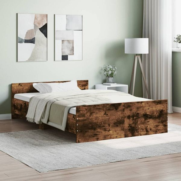 vidaXL Bettgestell mit Kopf- und Fußteil Räuchereiche 120x190 cm, 3203779