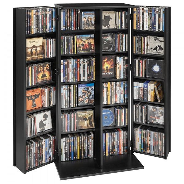VEVOR DVD-Schrank, 24 Fächer, 610x368x1270 mm, platzsparend für CDs/DVDs/Bücher/Spiele, Schwarz, CDCCJFBS24GHJOLNM001V0