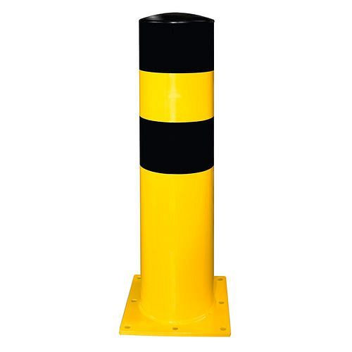 Moravia Rammschutz-Poller gelb beschichtet, schwarze Streifen, zum Aufdübeln mit Bodenplatte, Ø: 159 mm, 311079