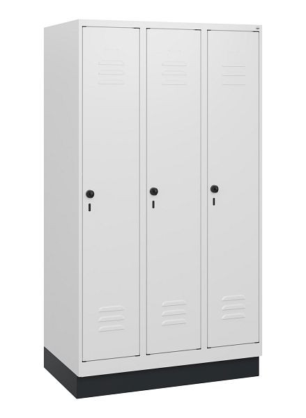 C+P Umkleidespind Classic PLUS, Sockel, 3 Abteile, 1630x900x500mm, 9016/9016, Drehriegel, 0800205-30 S10014
