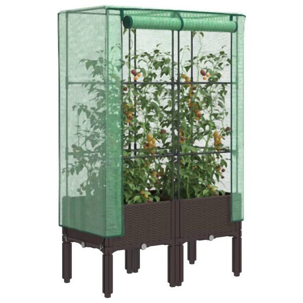 vidaXL Hochbeet mit Gewächshaus-Aufsatz Rattan-Optik 80x40x140 cm, 4015805