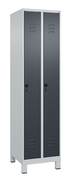 C+P Umkleidespind Classic PLUS, Füße, 2 Abteile, 1950x500x500mm, 7035/7016, Drehriegel, 080010-29 S10008