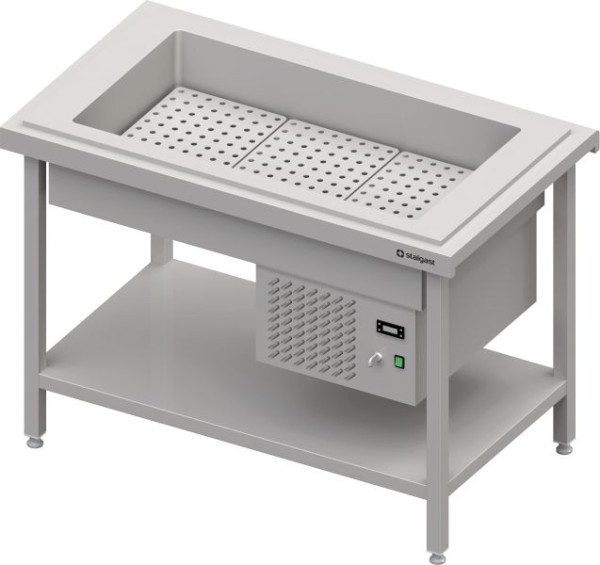 Stalgast Edelstahl Kaltausgabe mit einer Getränke-Kühlwanne 3x GN1/1, 1245x750x880, Granitabdeckung "Standard G1", CF12203