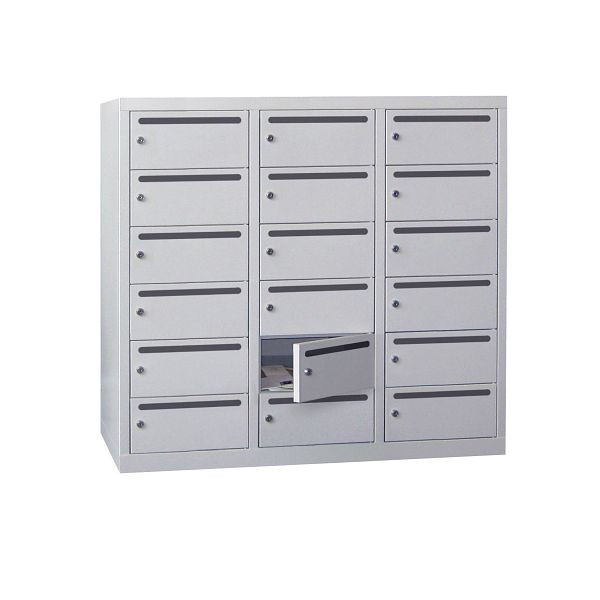 Pavoy Schließfach-Hängeschrank 1087/500/1200, 3b x 6h, Zylinder, Abteilbreite 400 mm, Briefschlitz 20 mm, Winkelschiene, 61213-364-941-204