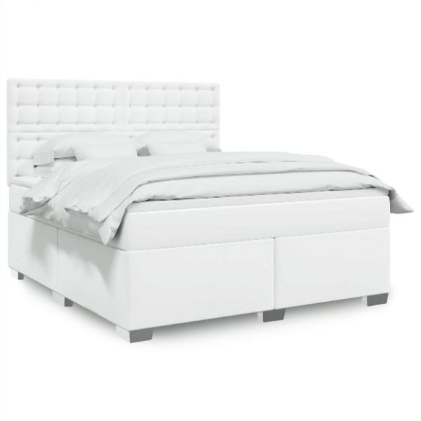 vidaXL Boxspringbett mit Matratze Weiß 180x200 cm Kunstleder, 3293033