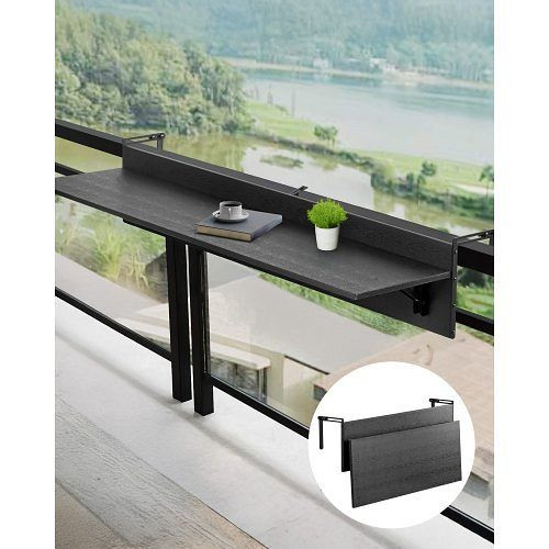 VEVOR klappbarer Balkontisch 1220x300mm, 22kg Tragkraft, für Geländer 2,54-15 cm, Serviertisch Terrasse/Deck, FXGZMZ12INCH0ANITV0