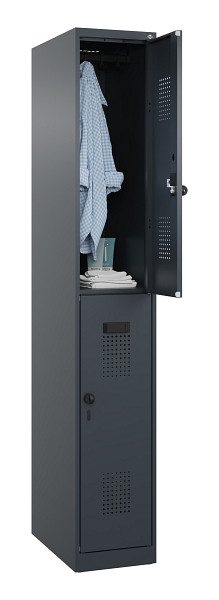 C+P Doppelstöckiger Spind Evolo PLUS, 2 Fächer, 1850x300x500mm, 7016/7016, Drehriegel, 049300-10 S10016