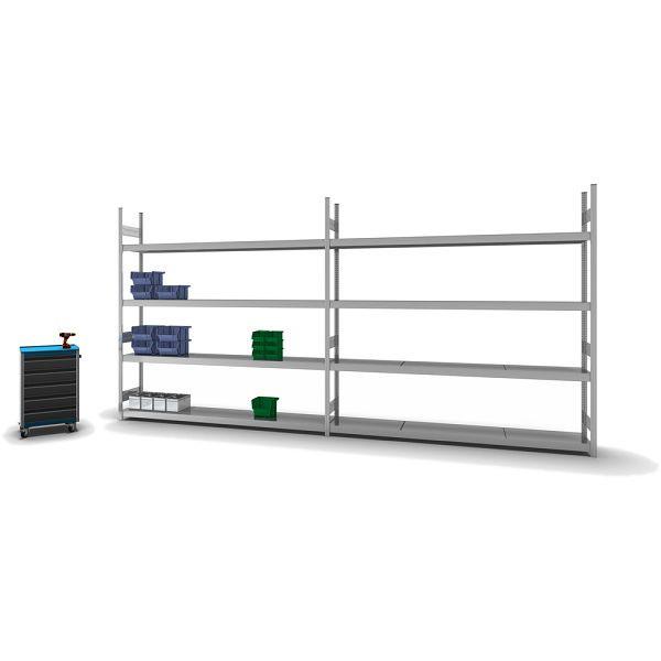 hofe Großfach-Grundregal, 2500x400x2500 mm, 4 Fachebenen, verzinkt, 350 kg Fachlast, 1750 kg Feldlast, zweiseitige Bedienung, GZG25425B