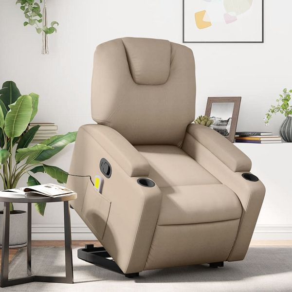 vidaXL Massagesessel mit Aufstehhilfe Cappuccino-Braun Kunstleder, 3204443