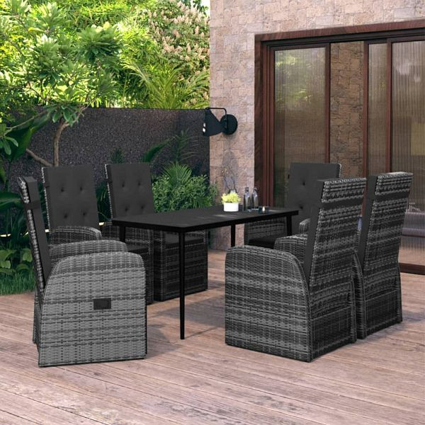 vidaXL 7-teilig Garten-Essgruppe mit Auflagen Grau, 3099501