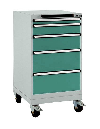 Manuflex Schubfachschrank BASETEC mobil, Nutzhöhe 700 mm mit 5 Schubfächern, in graugrün HF 0001, TP1144.0001