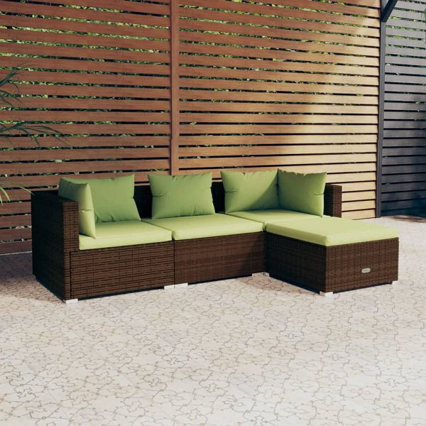 vidaXL 4-teilig Garten-Lounge-Set mit Auflagen Poly Rattan Braun, 3101644