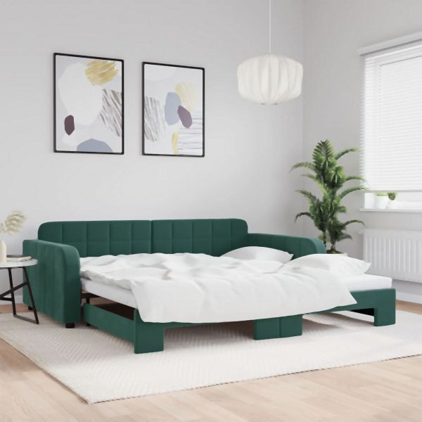 vidaXL Tagesbett Ausziehbar Dunkelgrün 100x200 cm Samt, 3196938