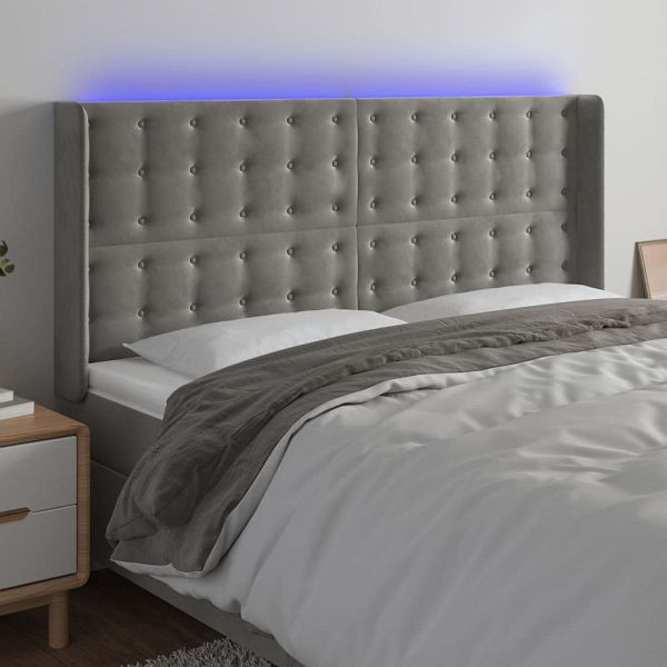 vidaXL LED Kopfteil Hellgrau 163x16x118/128 cm Samt, 3124536