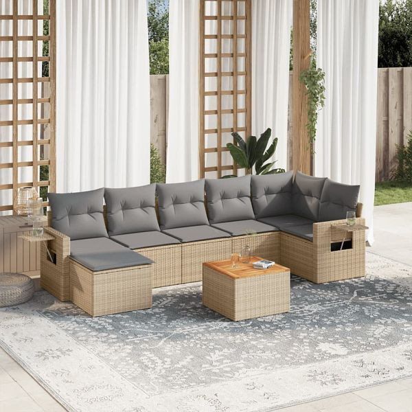vidaXL 8-teilig Garten-Sofagarnitur mit Kissen Beige Poly Rattan, 3224673
