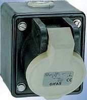 GIFAS Vollgummi-CEE-Wandsteckdose 42 V, 16 A, 2-polig mit Kabeltülle KT 13,5, 102765