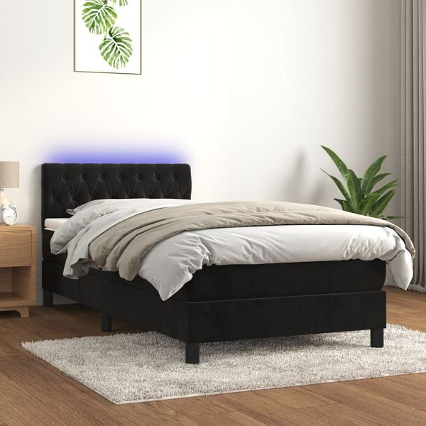 vidaXL Boxspringbett mit Matratze & LED Schwarz 100x200 cm Samt, 3134569