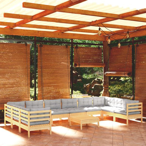 vidaXL 11-teilig Garten-Lounge-Set mit Grauen Kissen Kiefernholz, 3097336