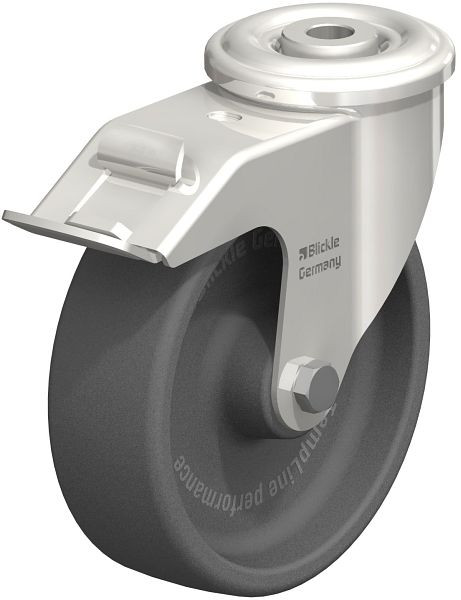 Blickle LIXR-POHI 125G-FI Hitzebeständige Edelstahl-Lenkrolle mit Rückenloch & Feststeller, Polyamid, Grau, 754755