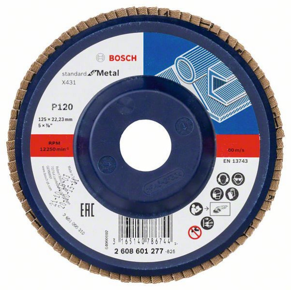 Bosch Fächerschleifscheibe X431 Standard for Metal, gerade, 125 mm, 120, Kunststoff, VE: 10 Stück, 2608601277